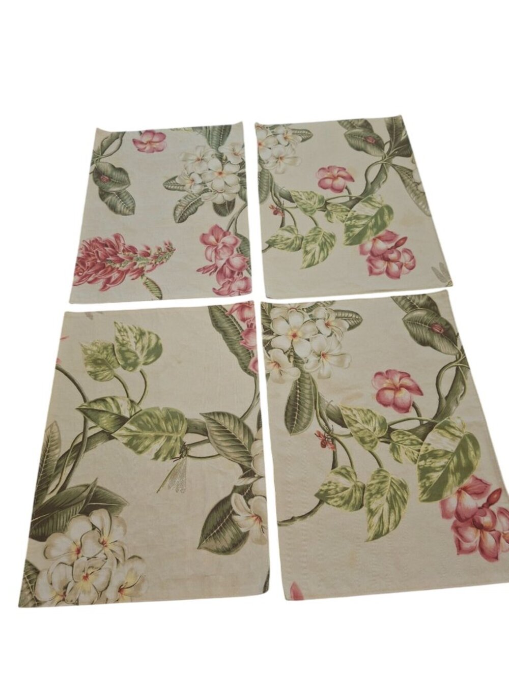 Set 4 Linen Tropical Floral Placemats Coastal Cottagecore Island Chic Decor
